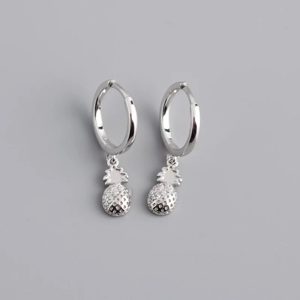 New Sterling Silver 925 Crystal Pineapple Hoops earrings set
